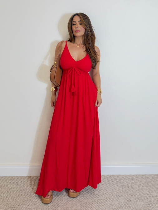 Vestido Liso Ibiza Vermelho - Loja La Mina 