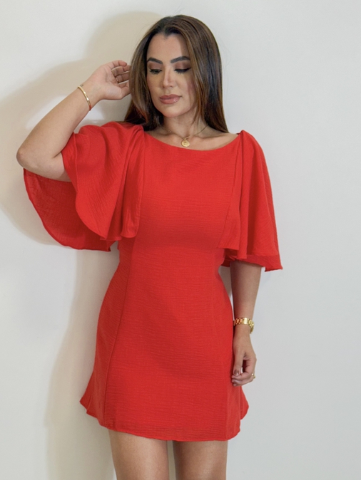 Vestido Manga Stefani Vermelho - Loja La Mina 