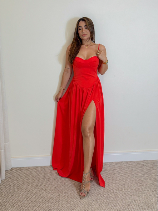 Vestido Longo Corset Andressa Vermelho - Loja La Mina 