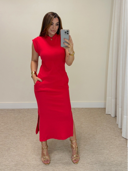 Vestido Canelado Muscle Tee Vermelho - Loja La Mina 