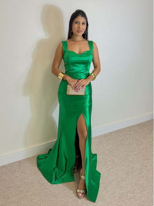 Vestido Longo Festa Acetinado Verde - Loja La Mina 