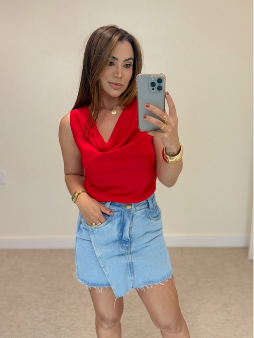 Blusa Gola Tania Vermelha - Loja La Mina 