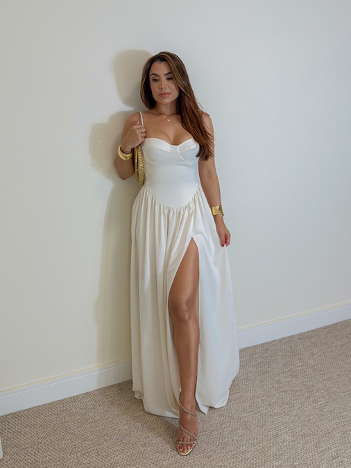 Vestido Longo Corset Andressa Off - Loja La Mina 