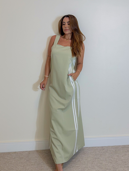 Vestido Midi Alça Elen Oliva - Loja La Mina 