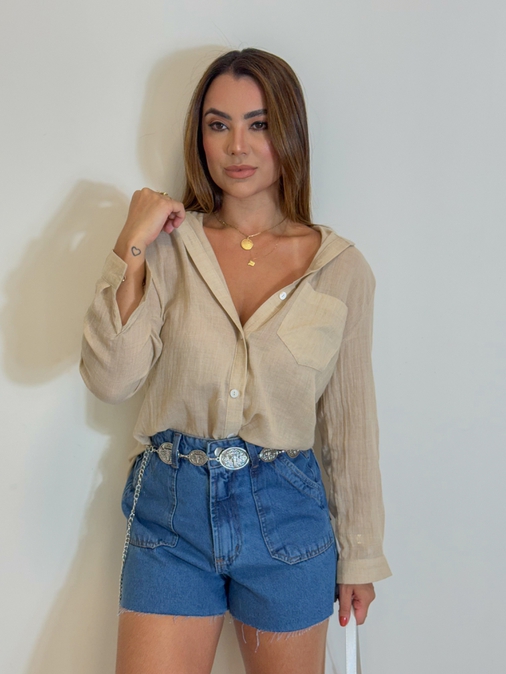 Camisa Viscolinho Cappuccino - Loja La Mina 