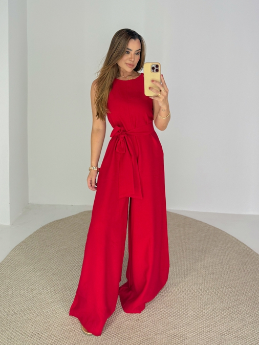 Macacão Pantalona Mônica Vermelho - Loja La Mina 