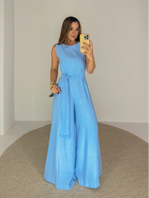 Macacão Pantalona Mônica Azul - Loja La Mina 