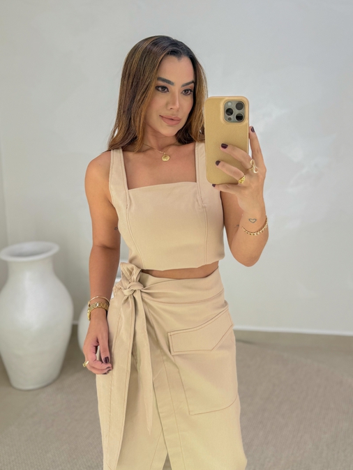 Cropped Alça Sarja Caqui - Loja La Mina 