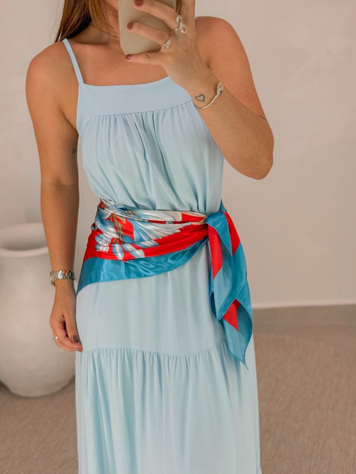 Lenço Cetim Floral Azul/Vermelho - Loja La Mina 