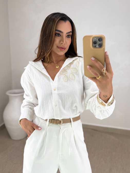 Camisa Bordada Manila Branca - Loja La Mina 