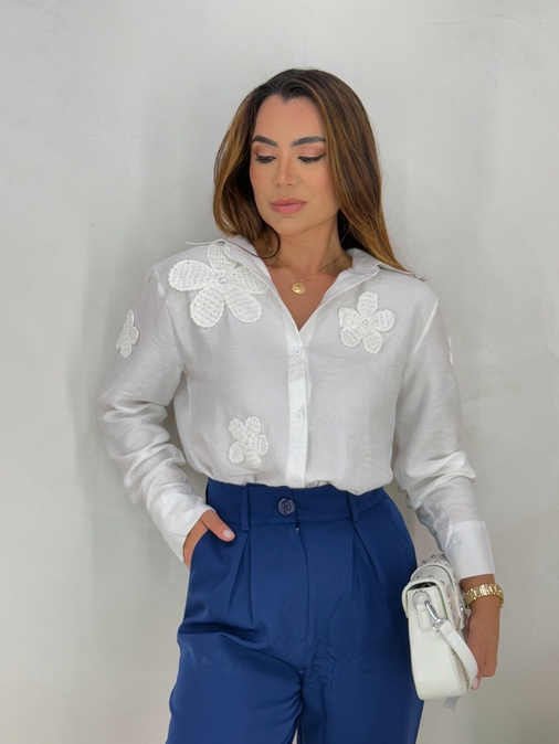 Camisa Bordada Paris Branca - Loja La Mina 