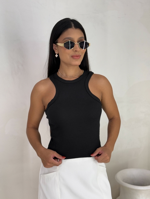 Cropped Regata Canelado Preto - Loja La Mina 