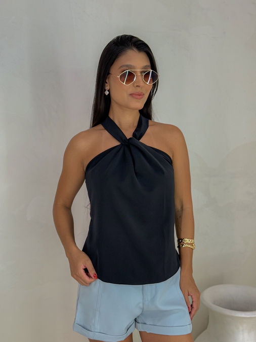 Blusa Detalhe Nó Preto - Loja La Mina 