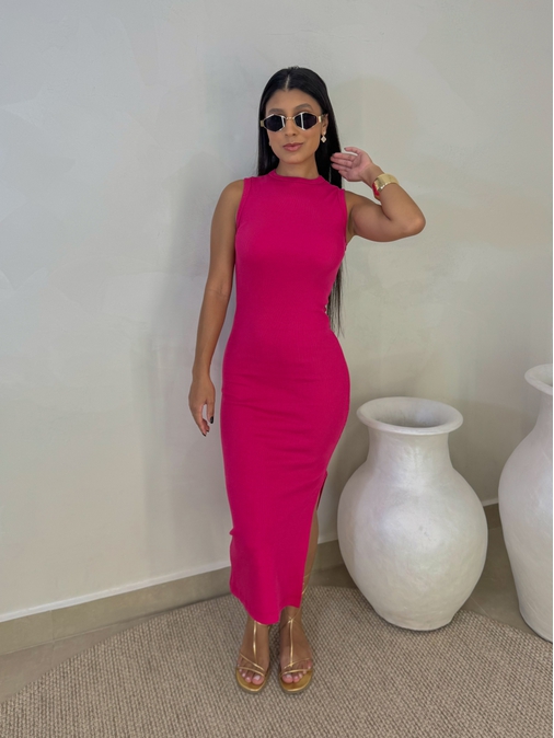 Vestido Canelado Kiara Pink - Loja La Mina 