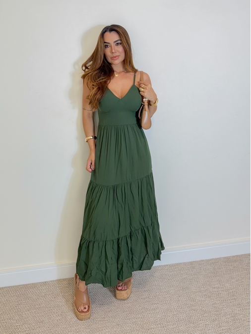 Vestido Midi Atenas Verde Militar - Loja La Mina 