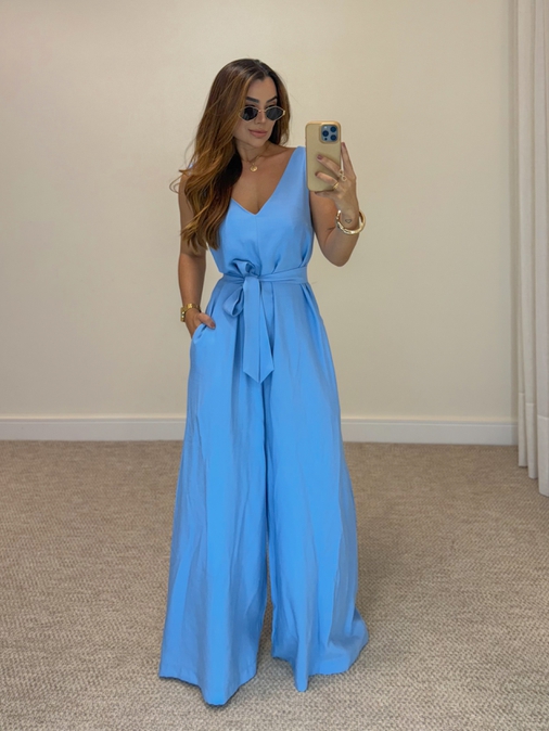 Macacão Pantalona Viena Azul - Loja La Mina 