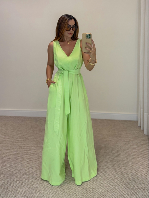 Macacão Pantalona Viena Lima - Loja La Mina 