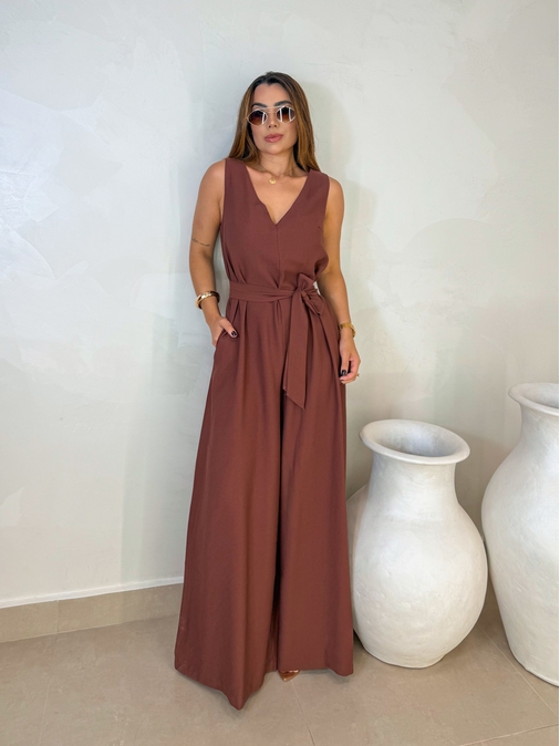 Macacão Pantalona Viena Café - Loja La Mina 