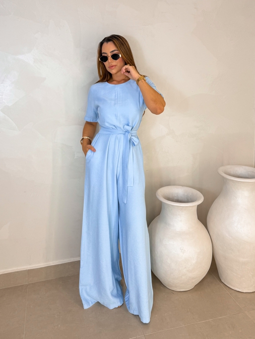 Macacão Manguinha Sabrina Azul - Loja La Mina 