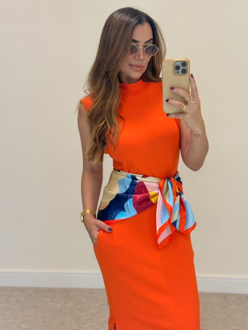 Lenço Cetim Abstrato Cappuccino - Loja La Mina 