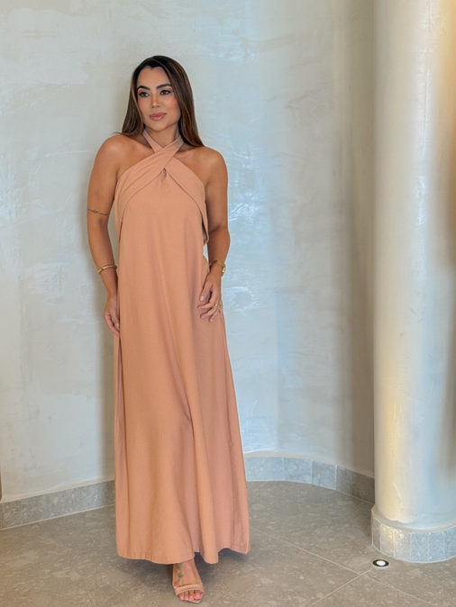 Vestido Midi Frente Única Melina Cappuccino - Loja La Mina 