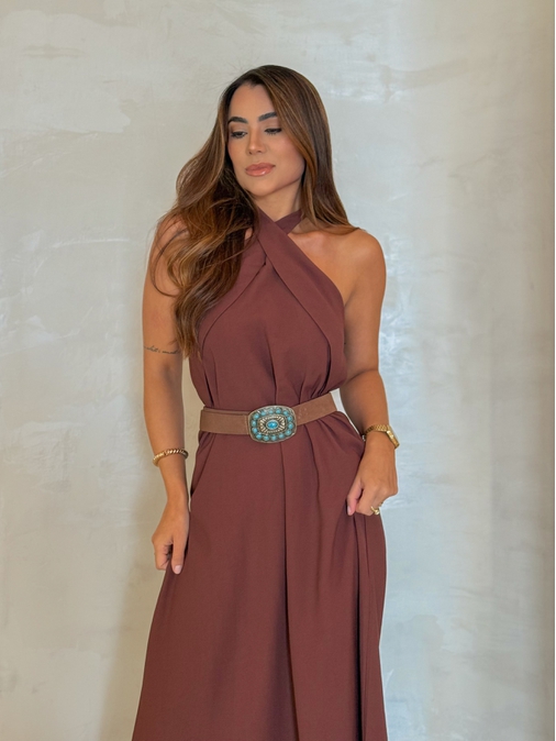 Cinto Couro Pedra Turquesa Marrom - Loja La Mina 