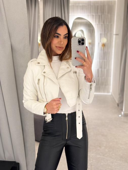 Jaqueta Couro Fake Londres Branco - Loja La Mina 