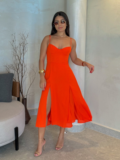 Vestido Meia Taça Lais Laranja - Loja La Mina 