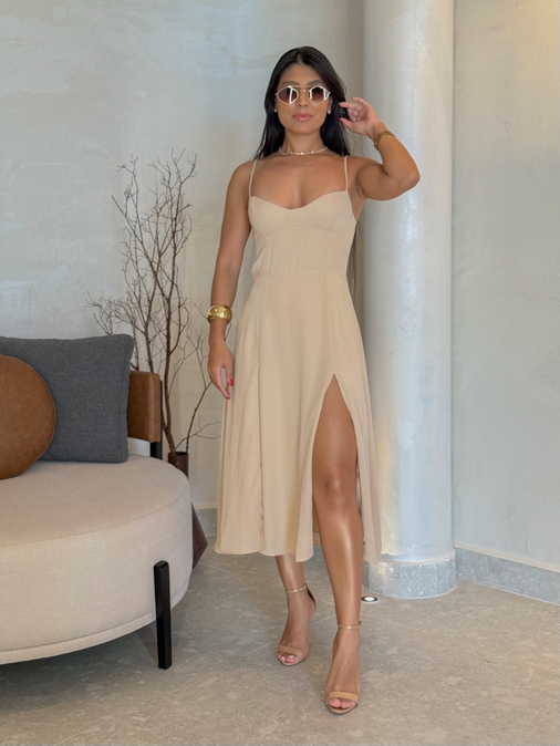 Vestido Meia Taça Lais Cappuccino - Loja La Mina 