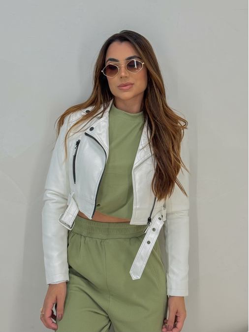 Jaqueta Couro Fake Ivy Branca - Loja La Mina 