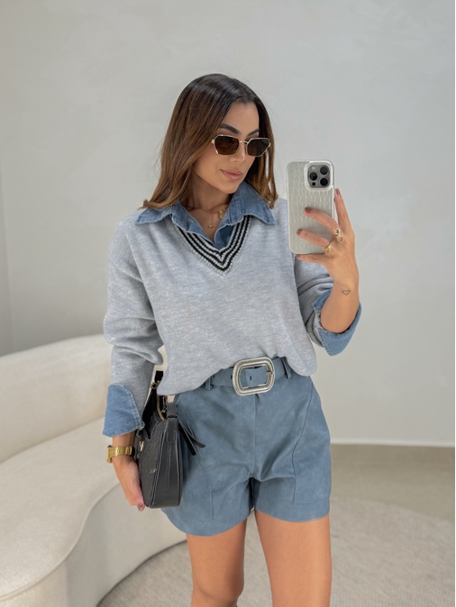 Suéter Tricot Célia Cinza - Loja La Mina 