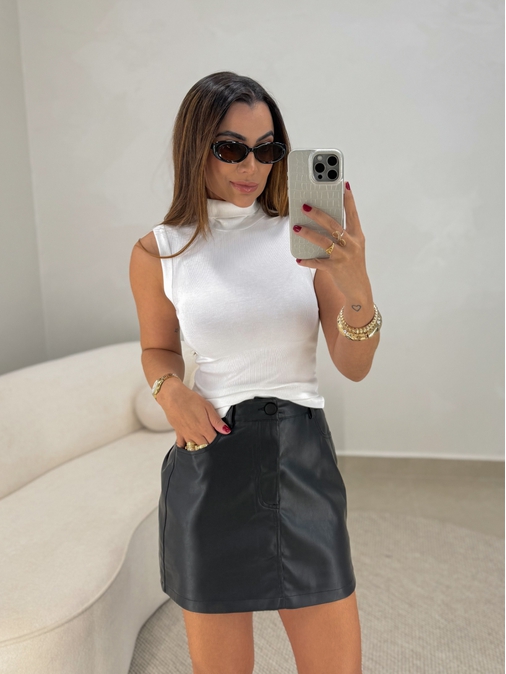 Blusa Regata Gola Alta Branca - Loja La Mina 