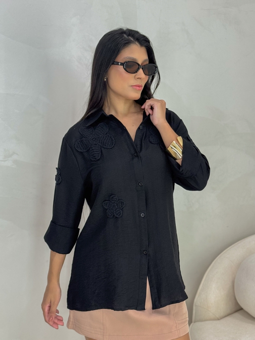 Camisa Bordada Paris Preto - Loja La Mina 