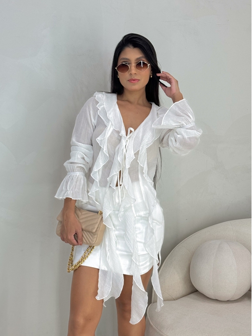 Blusa Boho Chiffon Branca - Loja La Mina 