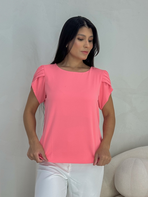 Blusa Manguinha Fabiana Coral - Loja La Mina 