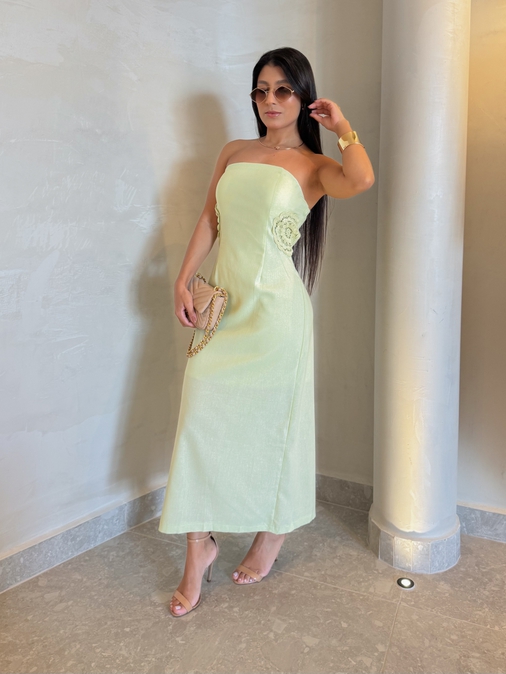 Vestido Linho Milão Lima - Loja La Mina 