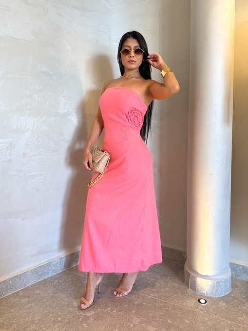 Vestido Linho Milão Rosa - Loja La Mina 