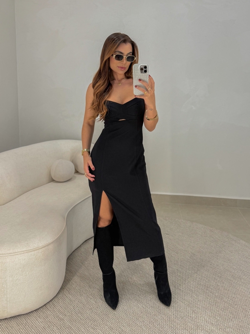 Vestido Midi Liliane Preto - Loja La Mina 