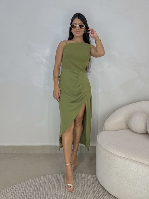 Vestido Midi Assimétrico Lena Verde - Loja La Mina 