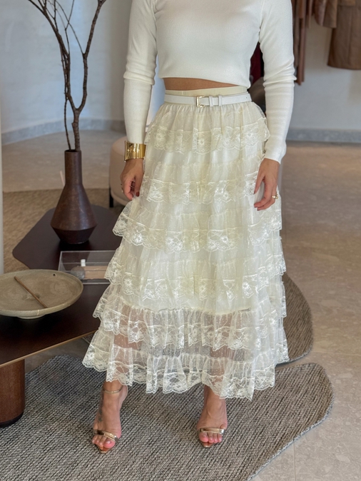 Saia Tule Toronto Creme - Loja La Mina 