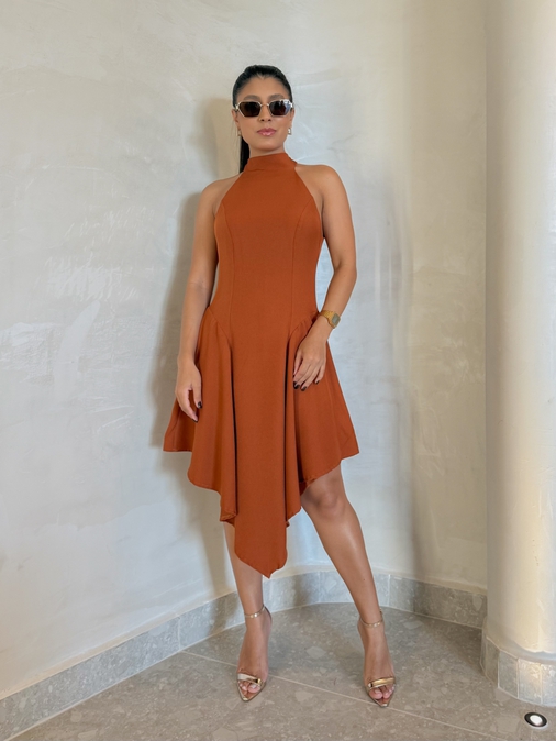 Vestido Midi Maitê Marrom - Loja La Mina 