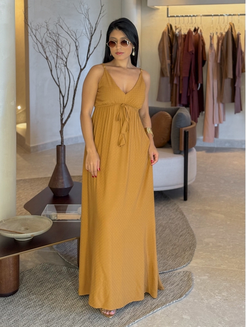 Vestido Liso Ibiza Camelo - Loja La Mina 