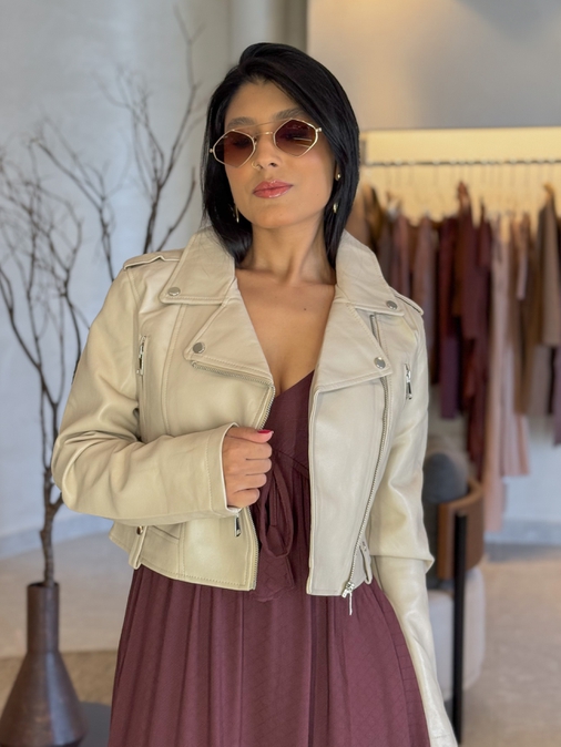 Jaqueta Couro Fake Islândia Areia - Loja La Mina 