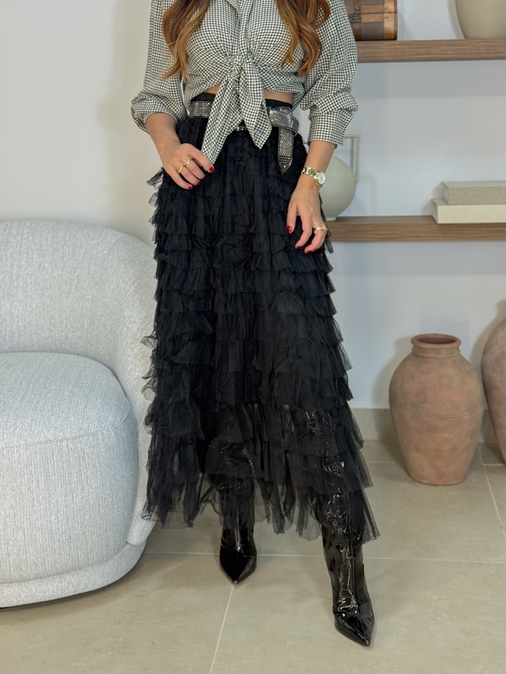 Saia Midi Tule Polônia Preta - Loja La Mina 