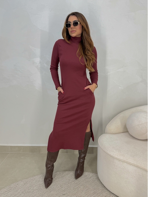 Vestido Canelado Madrid Cereja - Loja La Mina 