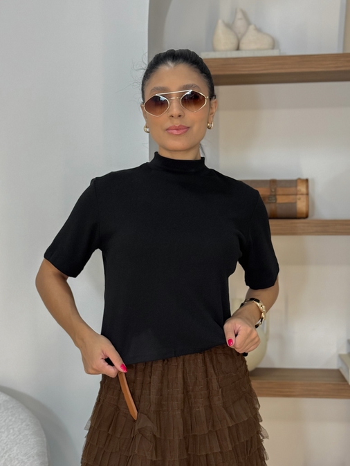 Blusa Manguinha Aveludada Preta - Loja La Mina 