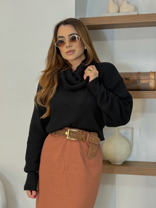 Blusa Tricot Gola Barcelona Preto - Loja La Mina 