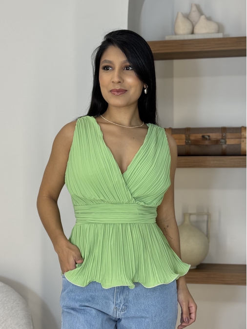 Blusa Plissada Verde - Loja La Mina 