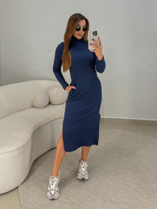 Vestido Canelado Madrid Marinho - Loja La Mina 