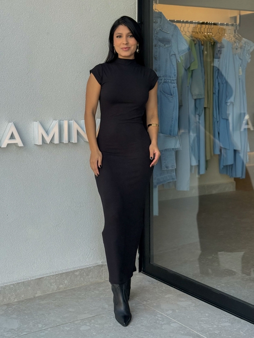 Vestido Canelado Holanda Preto - Loja La Mina 